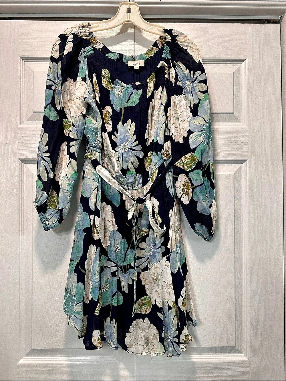 LOFT Floral Mini Dress Blue & Green Size Large
